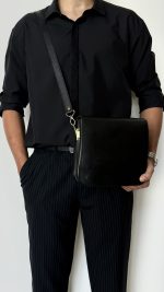 کیف دوشی چرم طبیعی مدل الکس مشکی